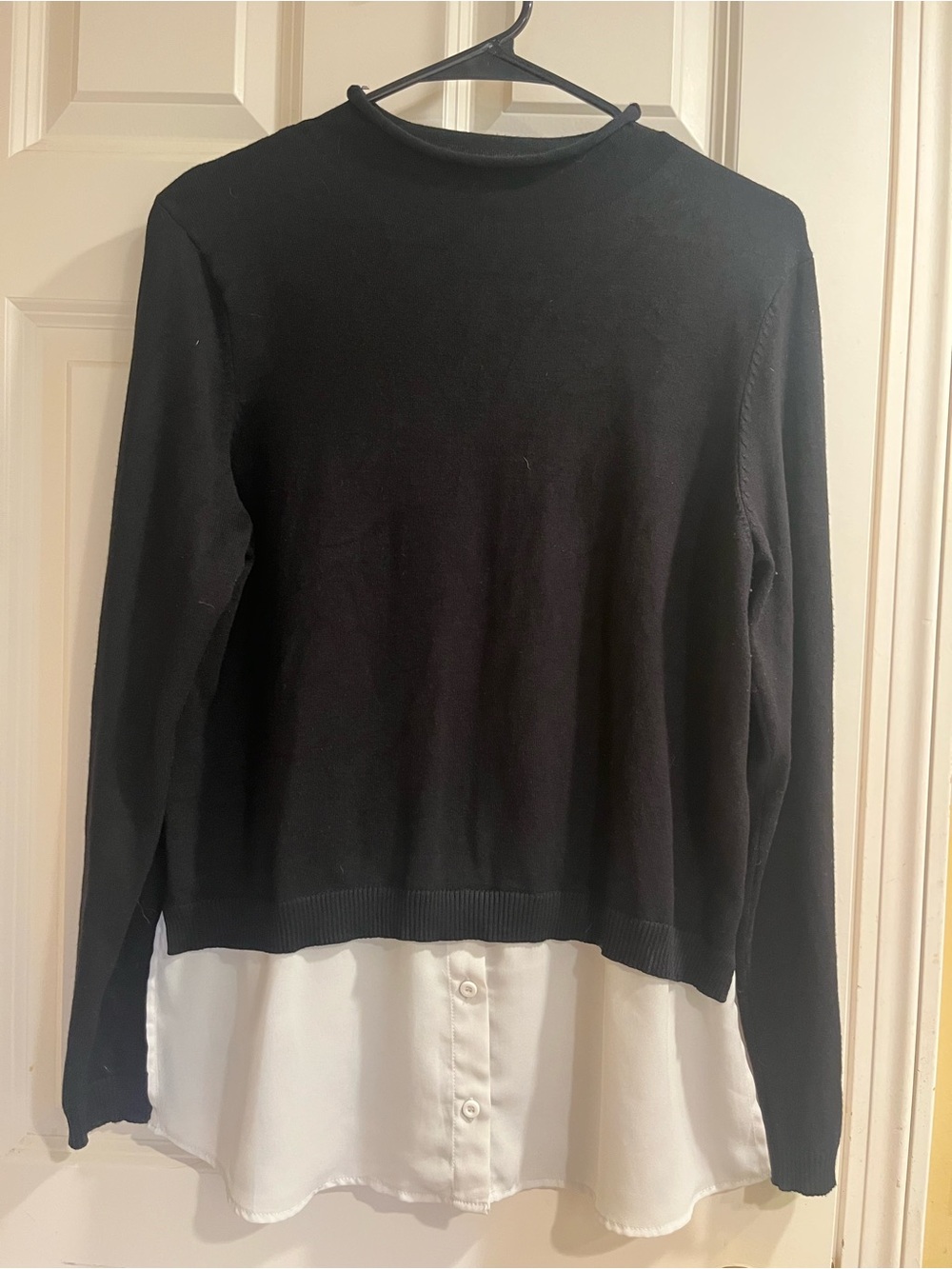 Adrianna Papell Black Sweater with White Shirt Hem
